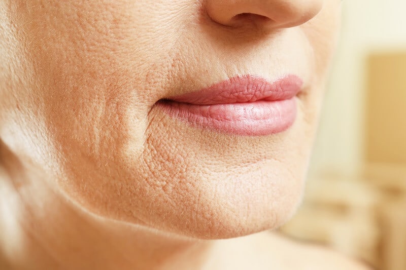 A women's lips and chin