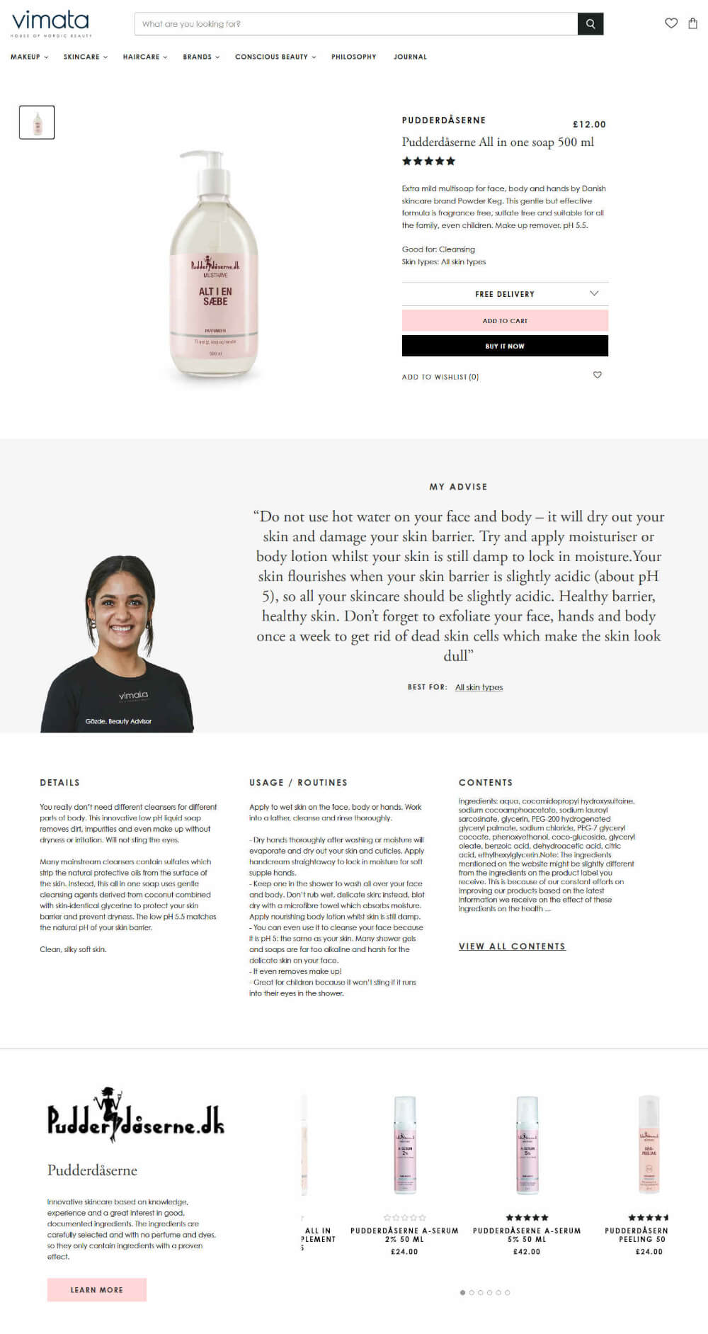 A product description screenshot for Vimata All-in-one soap