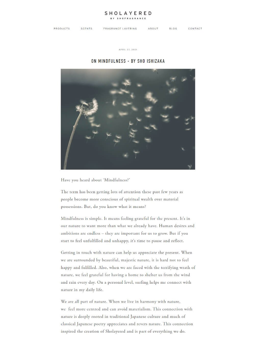 Screenshot of On mindfulness article for Sholayered