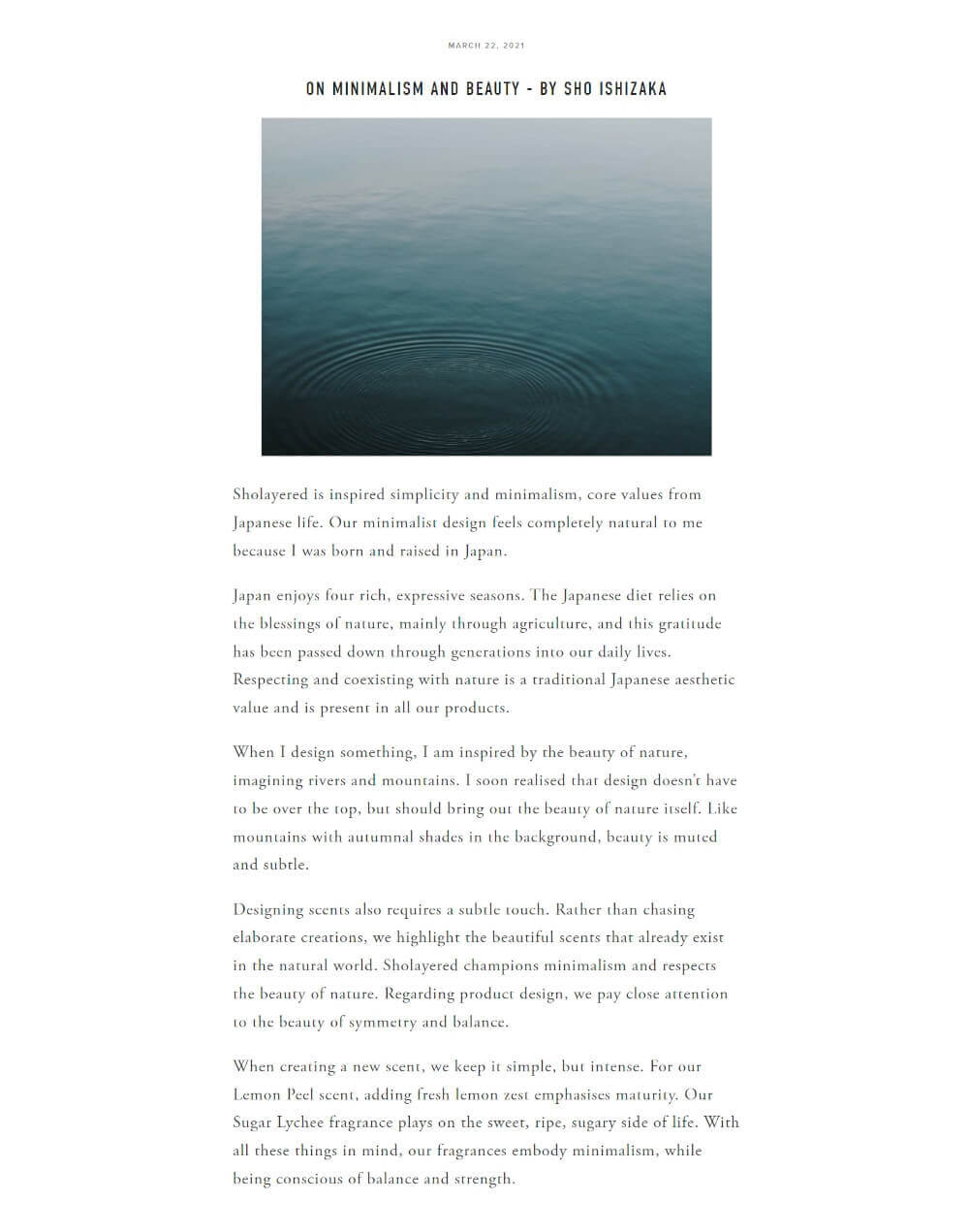 A screenshot of Sholayered Article - On minimalism