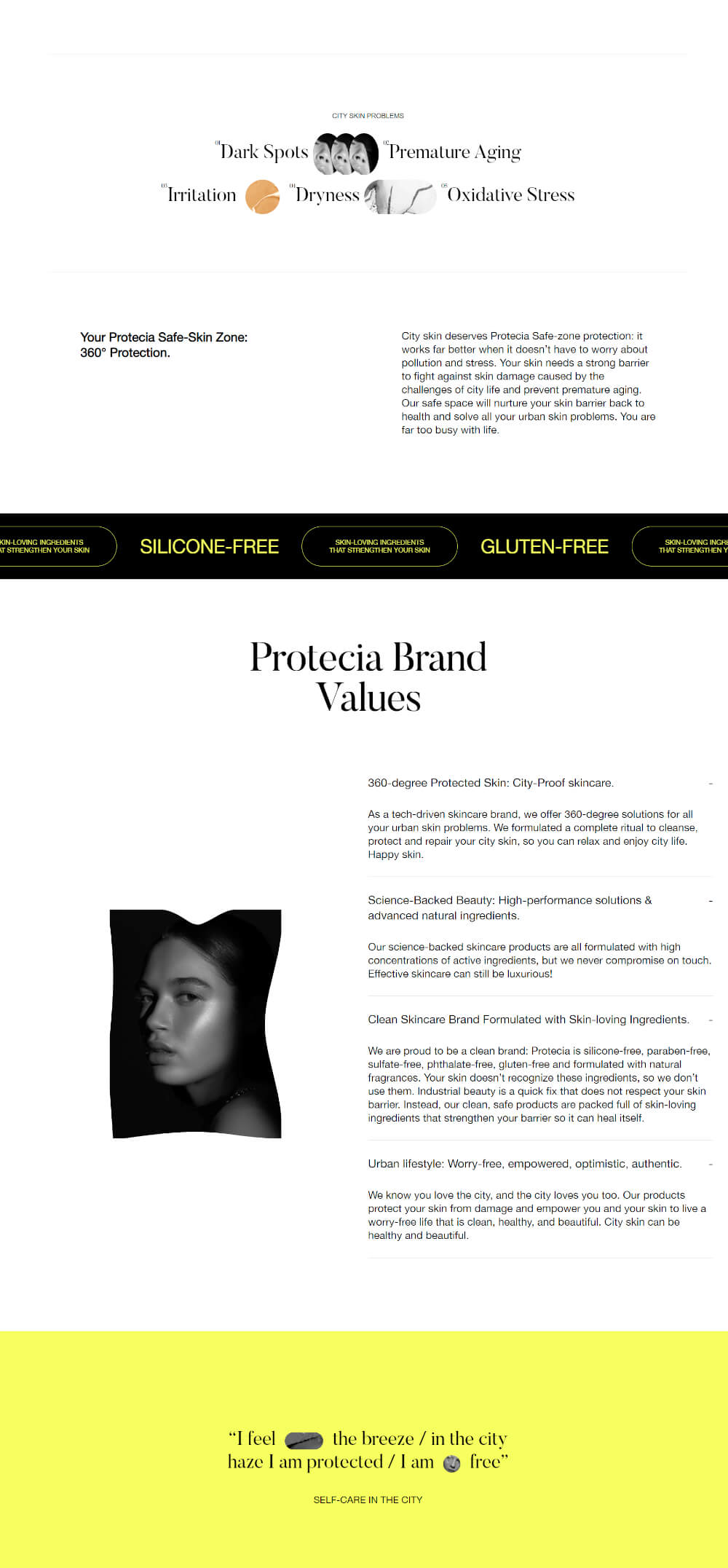 A screenshot of Protecia skincare About page