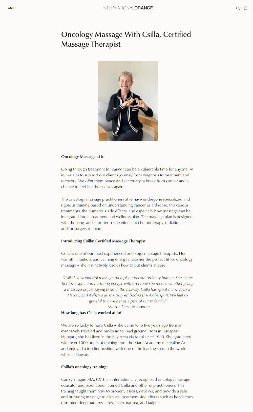Oncology Massage article for International Orange