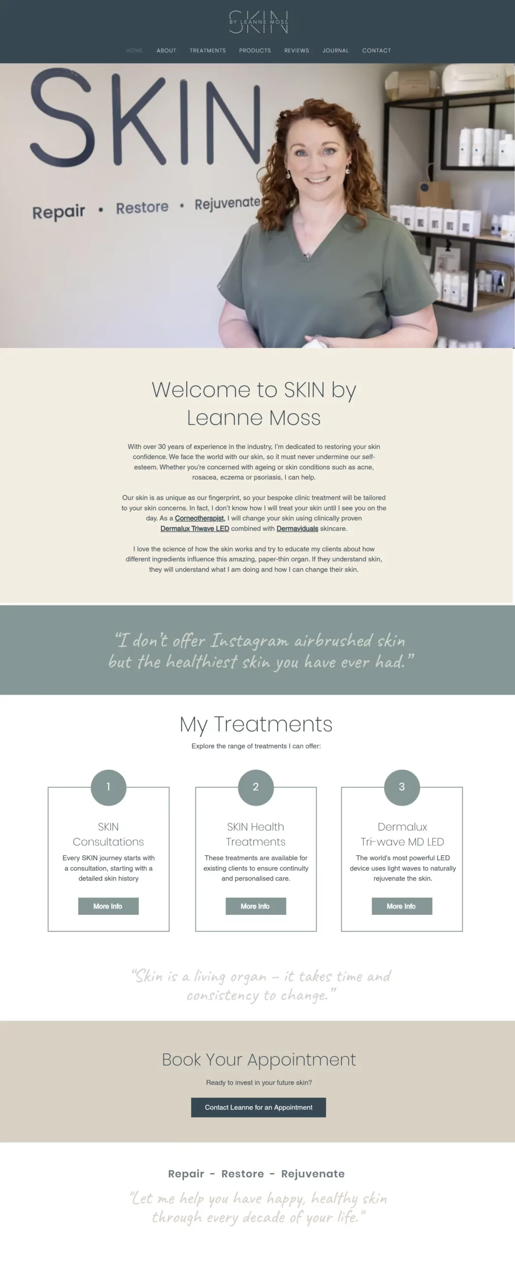 A screenshot of home page copywriting by Charlotte Wilkes Beauty Writer